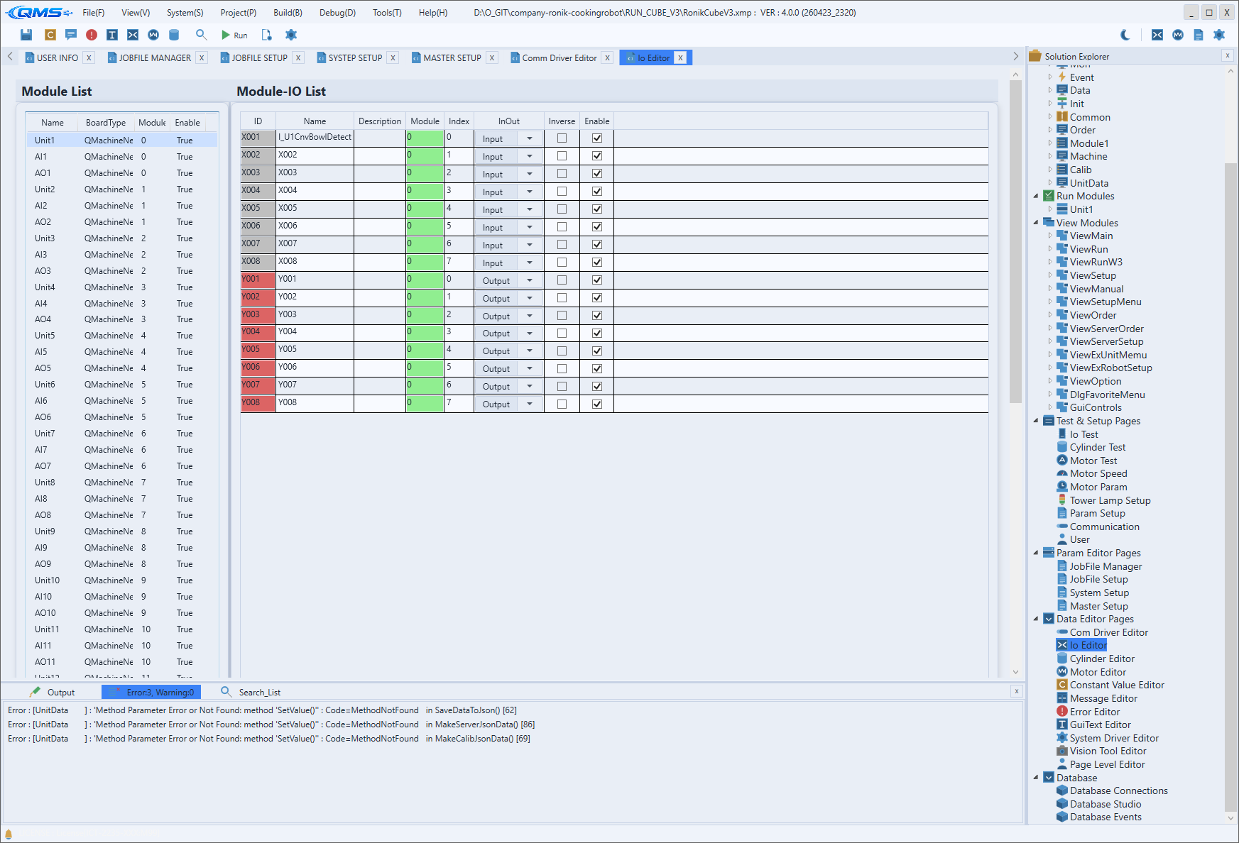 Device Data Editor screen