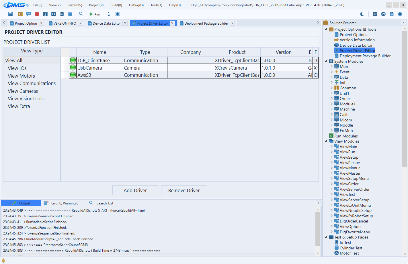 Project Driver Editor screen